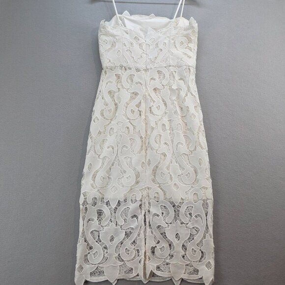 Bardot Lina Lace Sheath Knee Length Dress White Swirl Floral Lace US sz 8 or Med - Picture 5 of 12